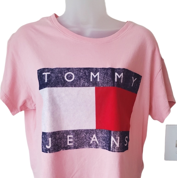 SOLD TOMMY JEANS Graphic Crop Tee Shirt Cotton Pink - Picture 2 of 14